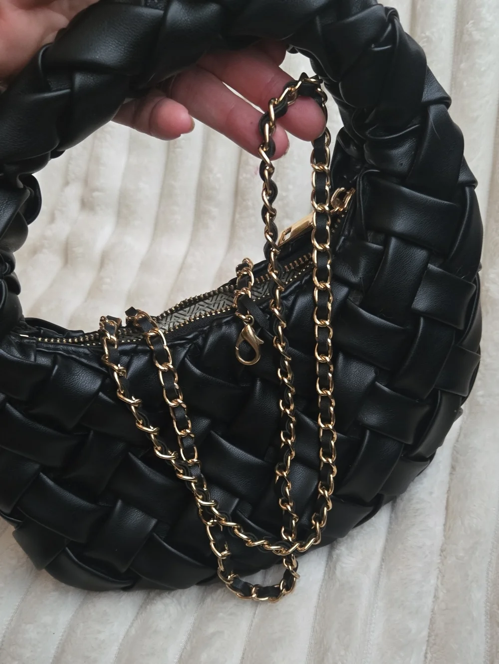 Woven Hobo Clutch Soft Leather little  Black Bag
